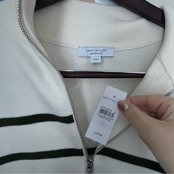 NWT Ann Taylor Striped Zip Sweater Jacket - Picture 4 of 5